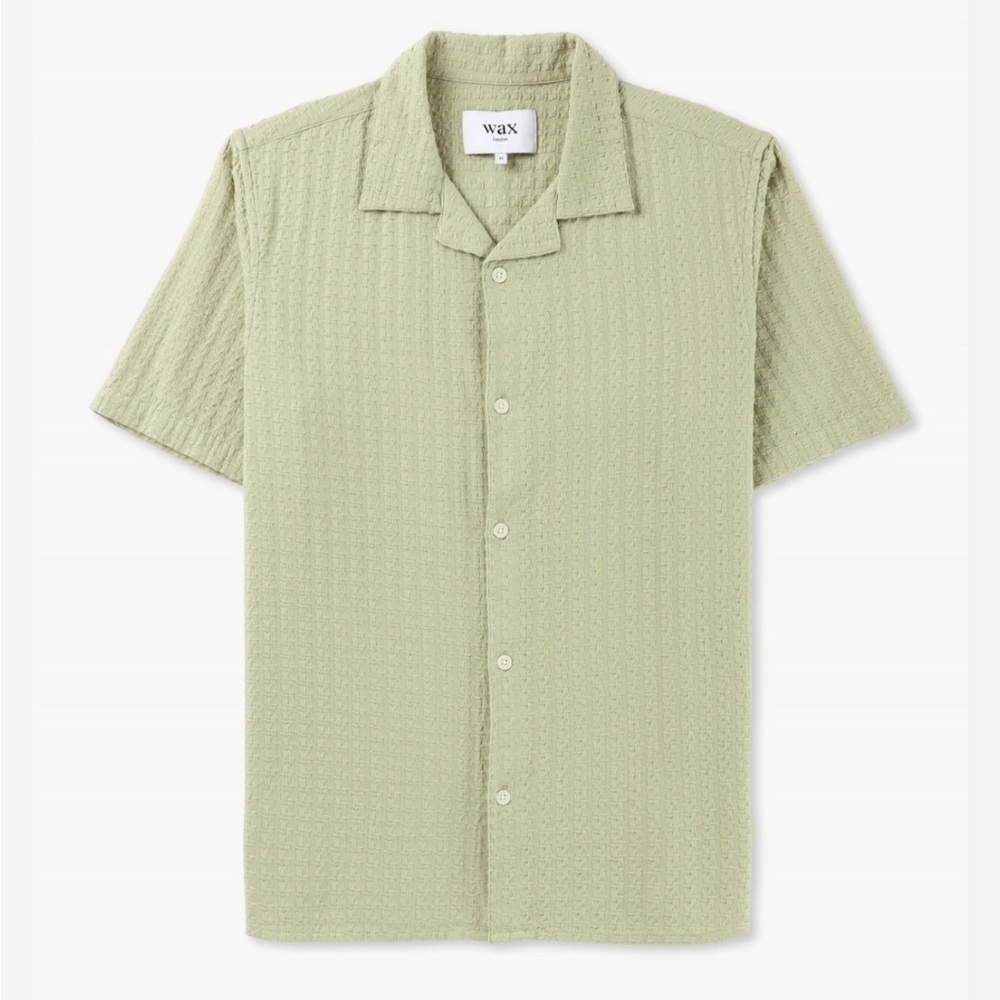 wax Textured Short-Sleeve Button-Down Shirt in Light Sage